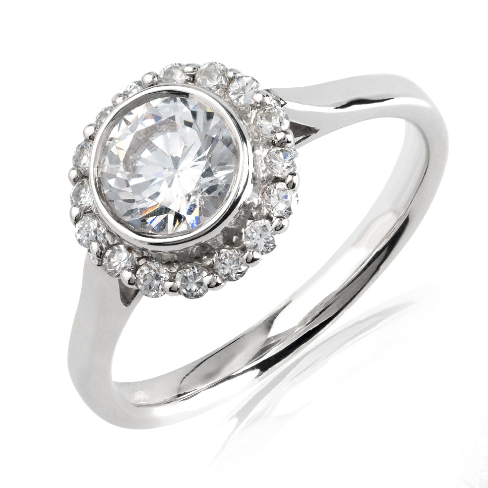Sterling Silver Round Halo Ring
