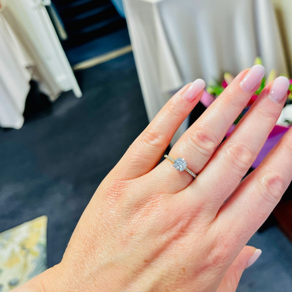 18ct Gold Solitaire Diamond Ring with Diamond Set Shoulders