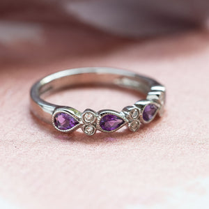 Pear shaped amethyst and diamond ring