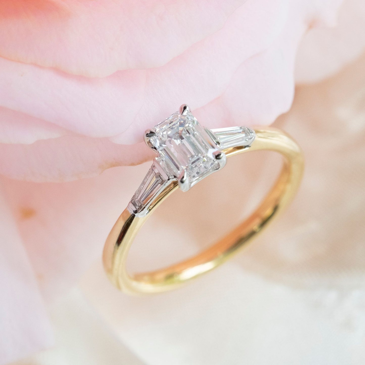 18ct Gold Emerald & Baguette Cut Diamond Engagement Ring