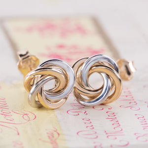 two tone gold knot style stud earrings