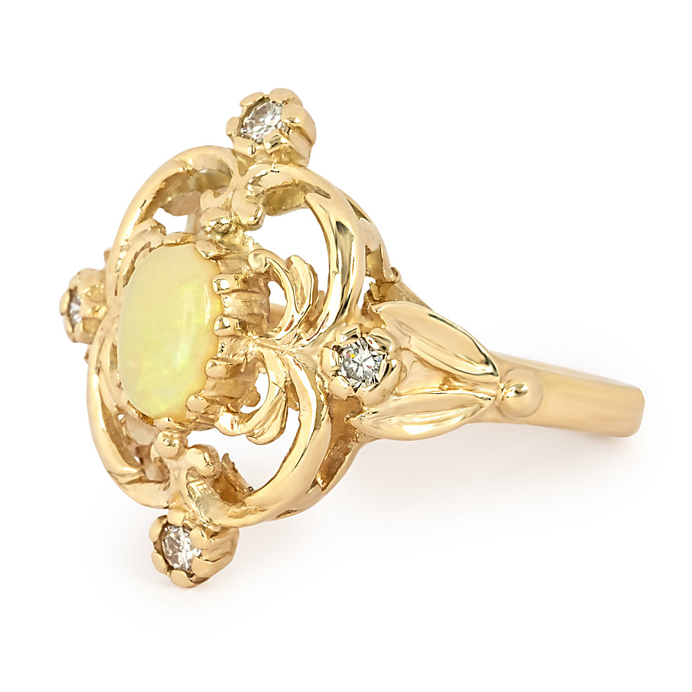 9ct Gold Oval Opal & Diamond Ring