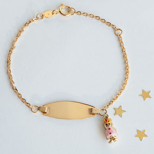 engraveable small gold bracelet with charm