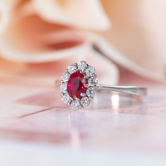 Ruby and diamond ring in white gold