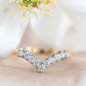 18ct gold diamond wishbone shaped ladies wedding ring