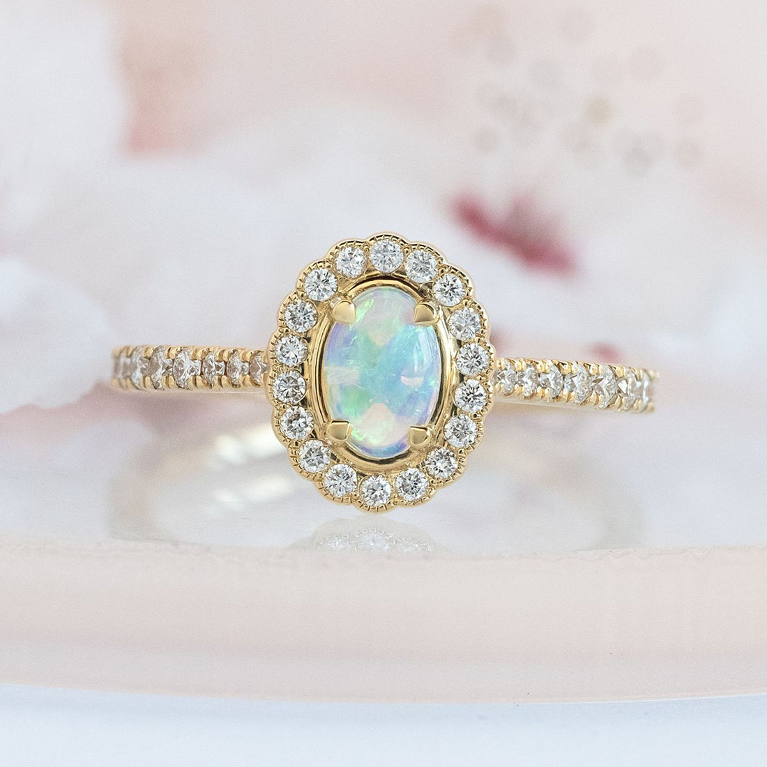 Opal and diamond ring