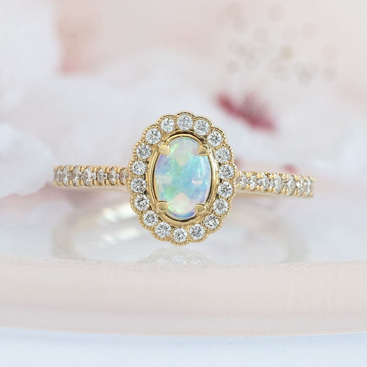 Opal and diamond ring