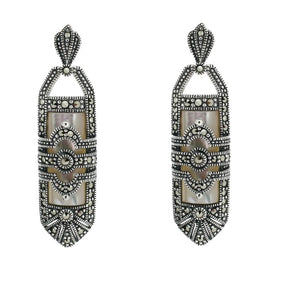Silver Marcasite and Mother of Pearl Drop Earrings