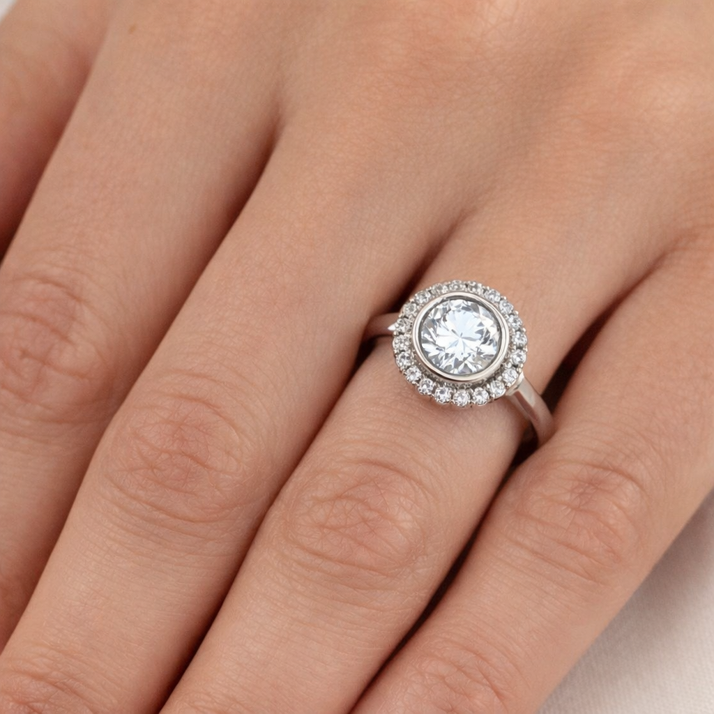 Sterling Silver Round Halo Ring