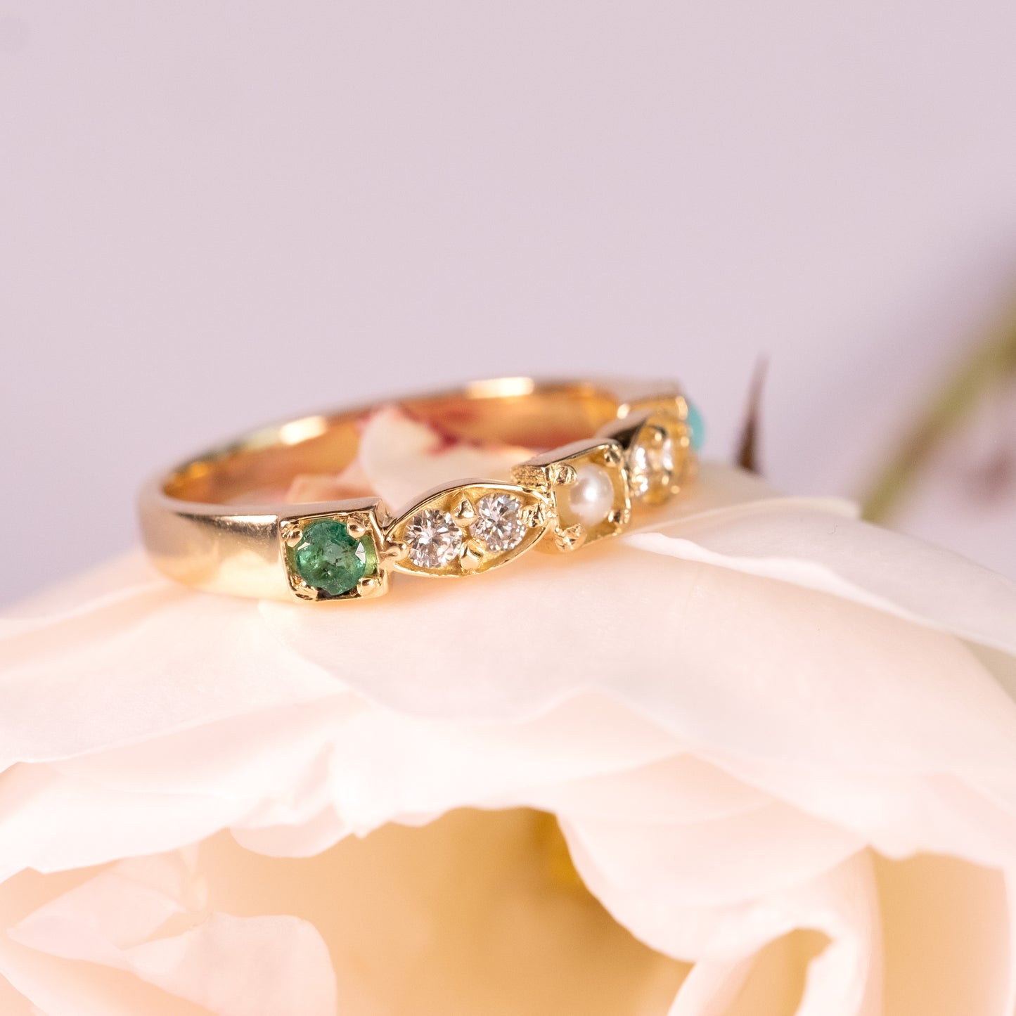 Birthstone Diamond Ring with Three Birthstones