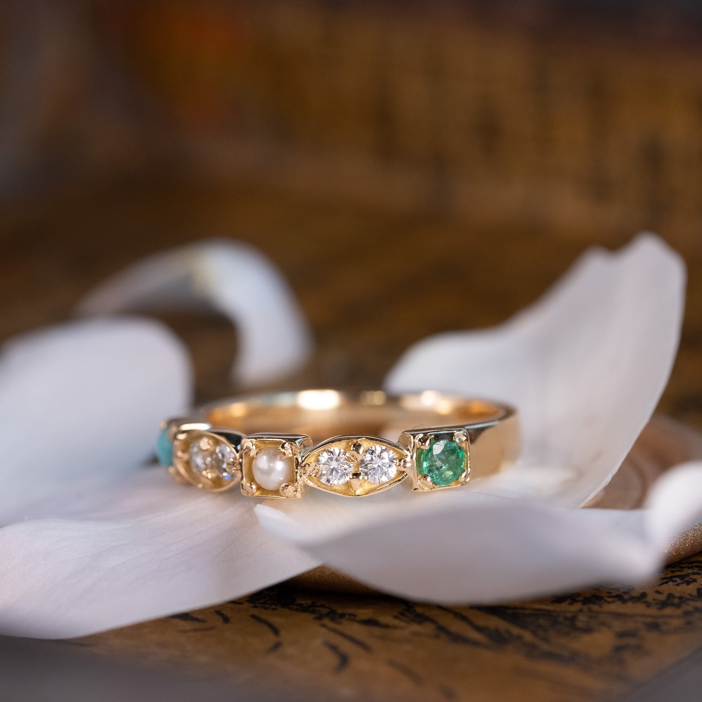 Birthstone Diamond Ring with Three Birthstones
