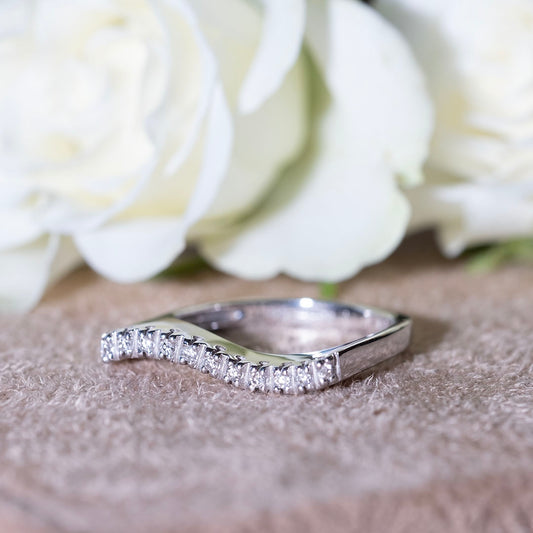 White gold wave diamond row ring
