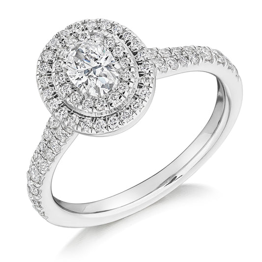 Silver Oval Double Halo Ring