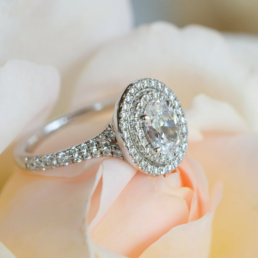 Oval Diamond Engagement Ring - Double Halo