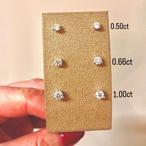 1.00ct Three Claw White Gold Lab Grown Diamond Stud Earrings