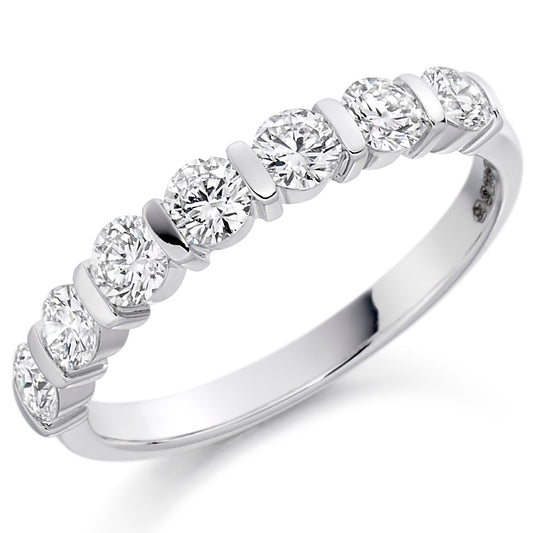 Sterling Silver Seven Stone 0.75ct Round Brilliant Cut Bar Set CZ Ring