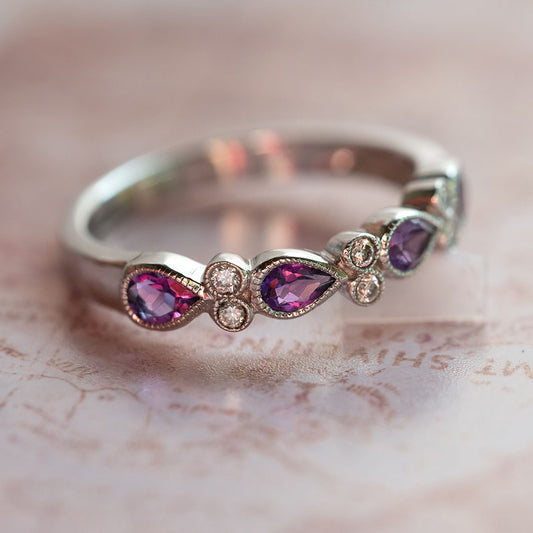 Amethyst and diamond eternity ring