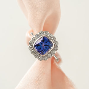 Tanzanite and diamond cluster ring