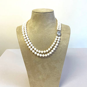 2 strand pearl necklace shown on stand