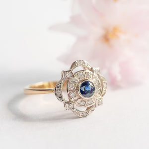 9ct Gold Sapphire & Diamond Vintage Style Ring