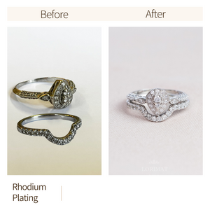 Before and after a ring clean and rhodium plating