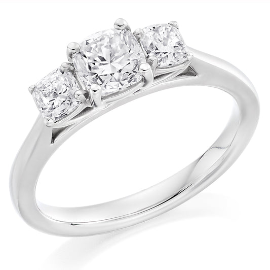 Sterling Silver Three Stone Cushion Cut Ring