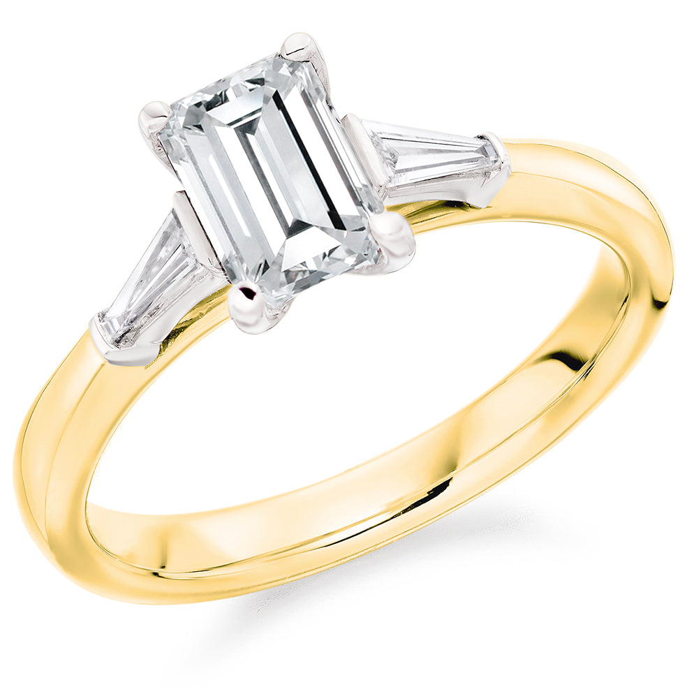 18ct Gold Emerald & Baguette Cut Diamond Engagement Ring