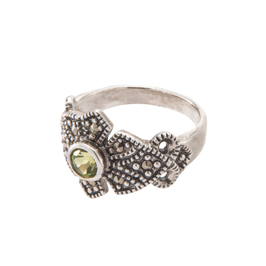 Green Peridot Silver Ring