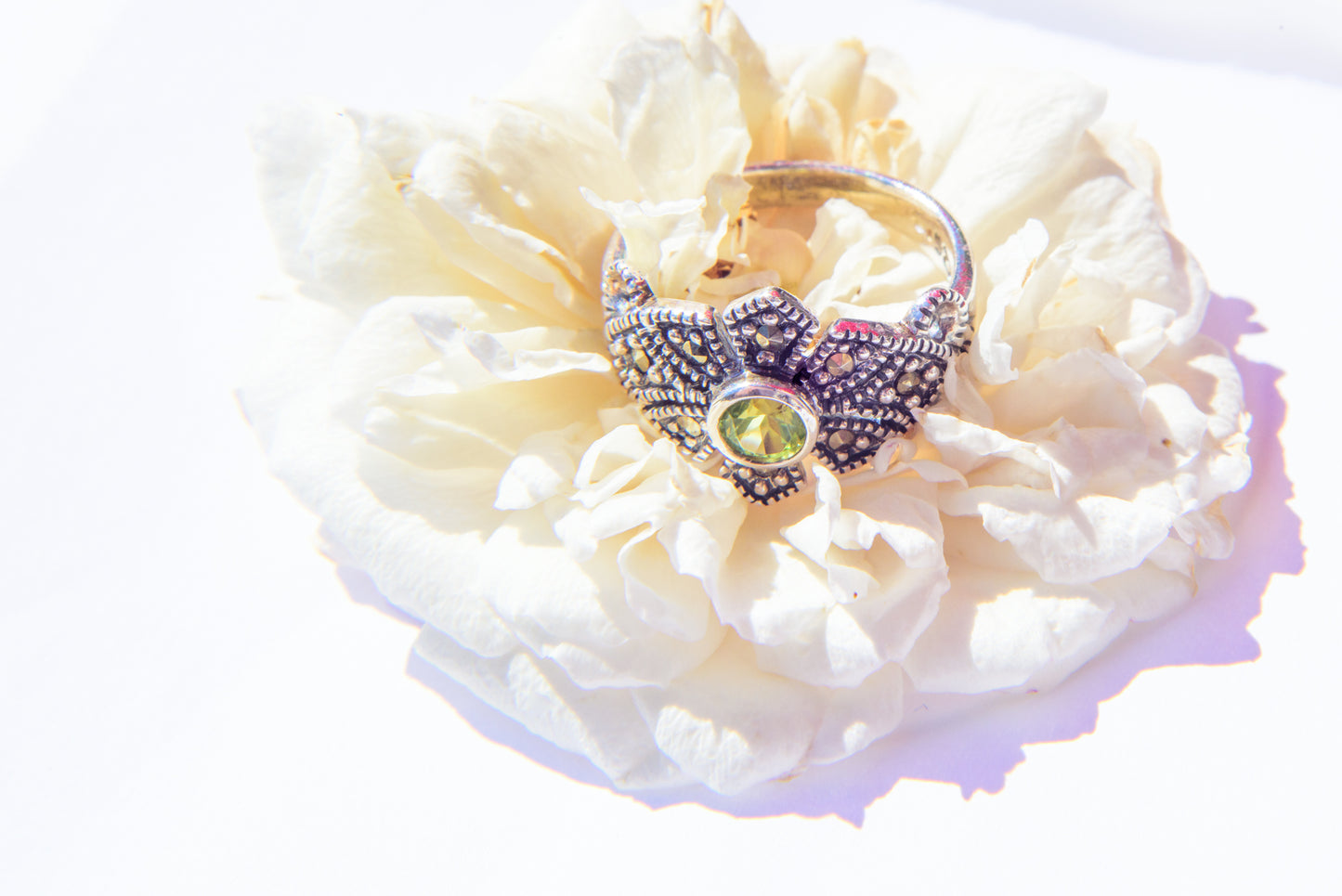 Green Peridot Silver Ring
