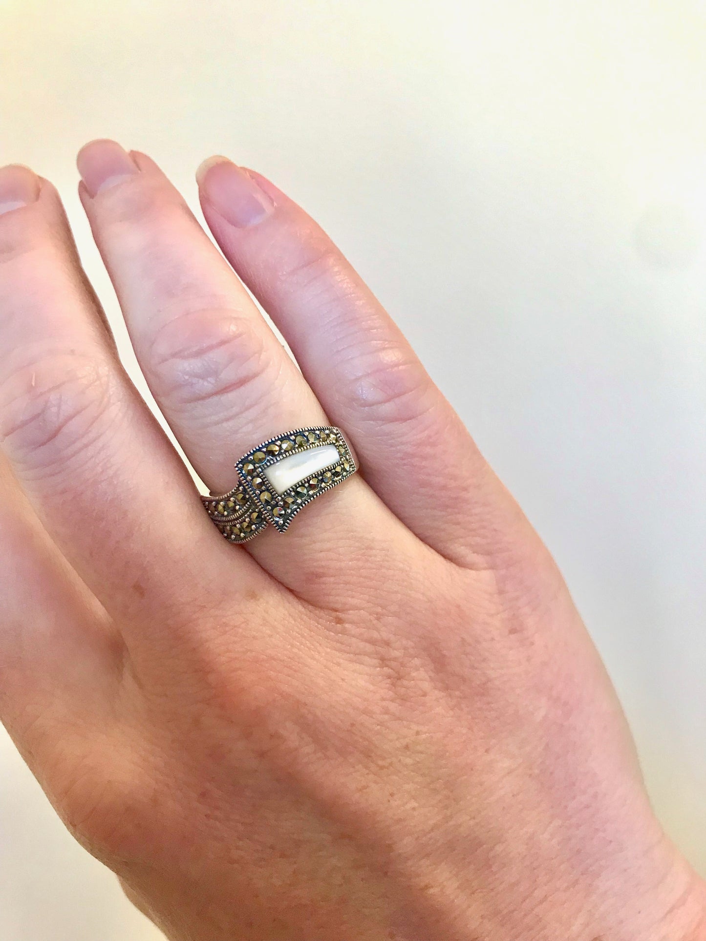 Mother of Pearl Marcasite Silver Ring
