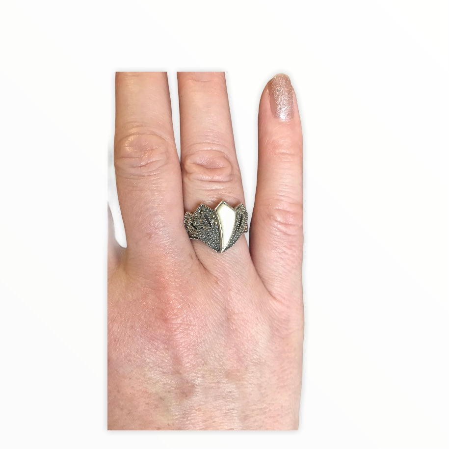 Mother of Pearl Marcasite Silver Ring