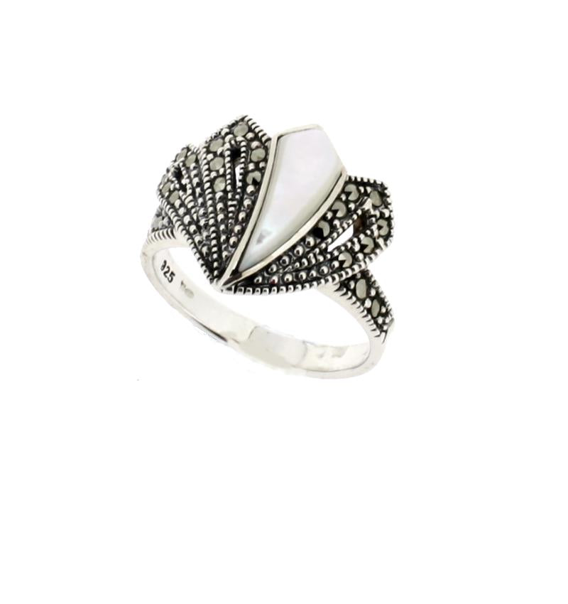 Mother of Pearl Marcasite Silver Ring