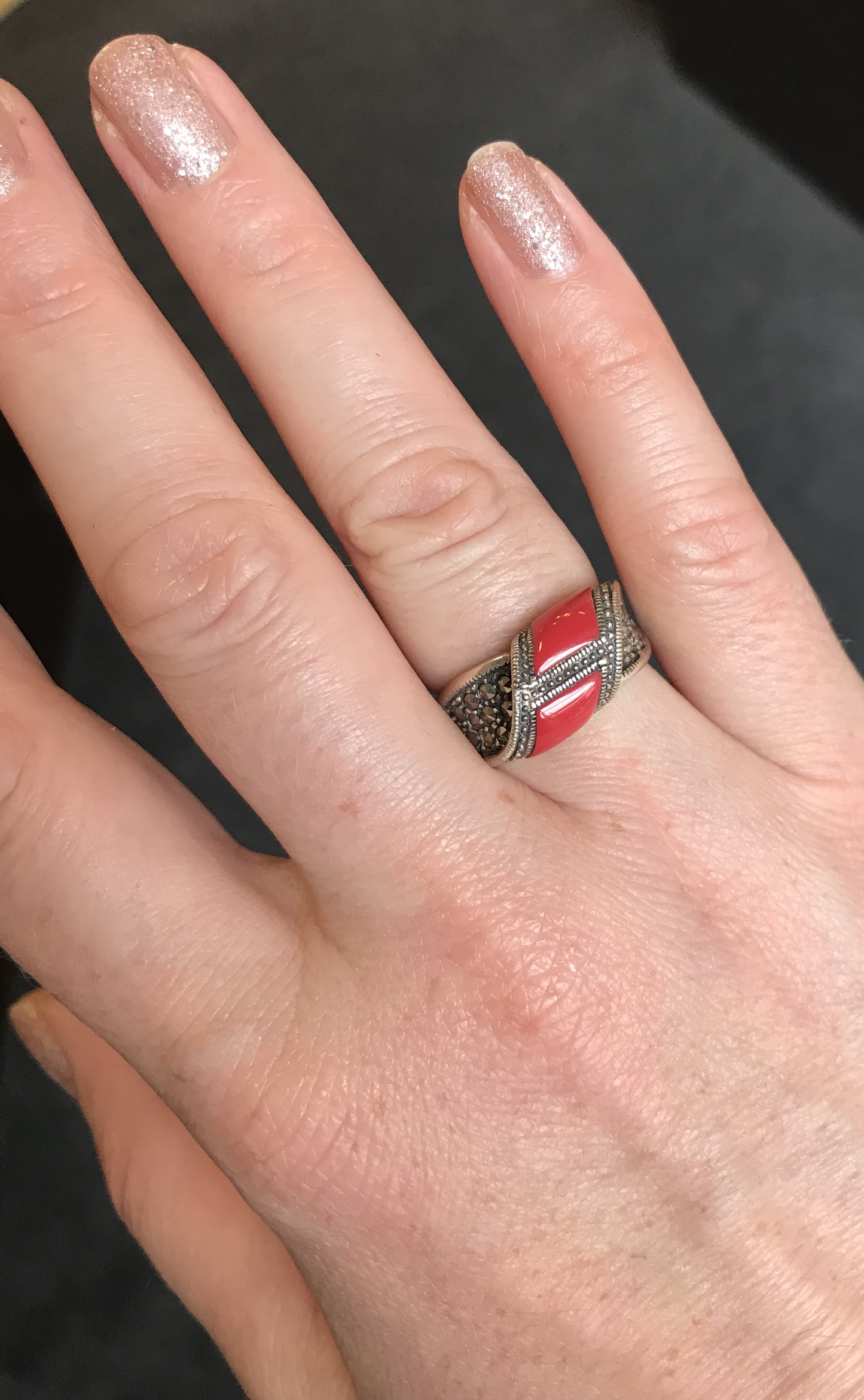 Coral Marcasite Ring