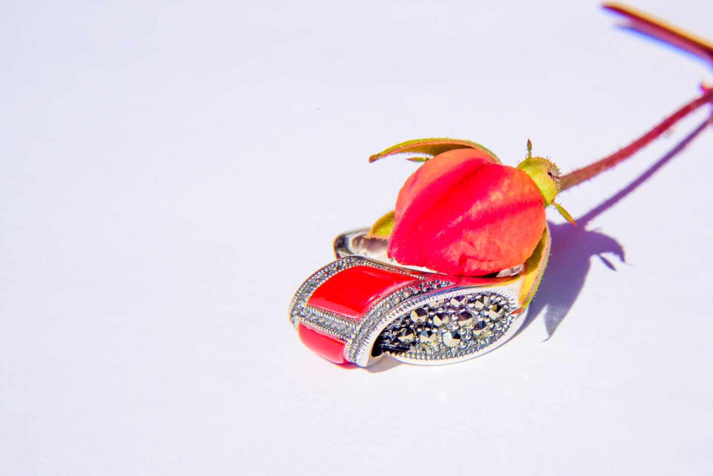 Coral Marcasite Ring