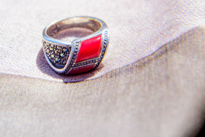 Coral Marcasite Ring