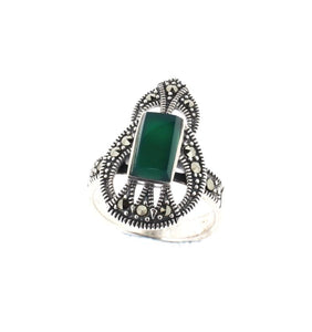 Green Agate Marcasite Silver Ring