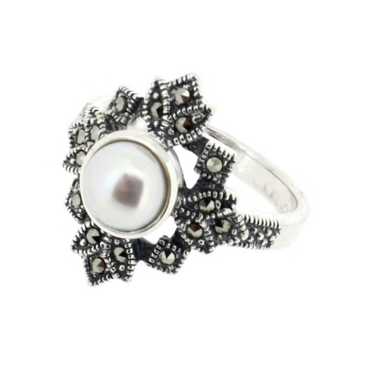 Freshwater Pearl Marcasite Ring
