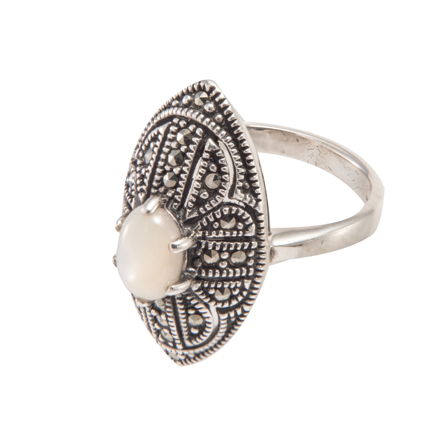 Mother of Pearl Marcasite Silver Ring