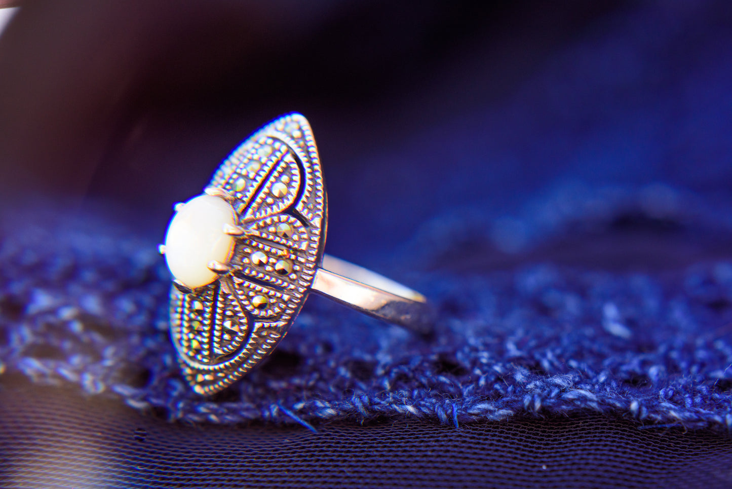 Mother of Pearl Marcasite Silver Ring