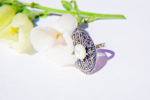 Mother of Pearl Marcasite Silver Ring