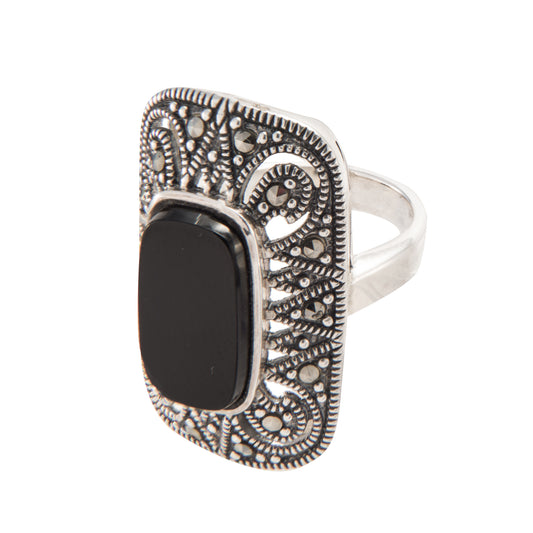 Black Onyx Marcasite Ring