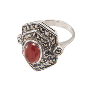 Red Agate Marcasite Silver Ring