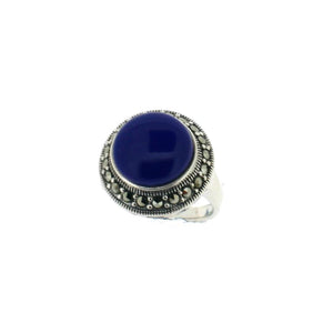 Blue Lapis Silver Marcasite Ring
