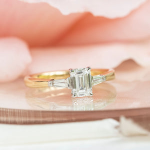 18ct Gold Emerald & Baguette Cut Diamond Engagement Ring