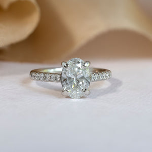 18ct White Gold Oval Solitaire Diamond Ring.  Oval laboratory grown diamond weighing 1.72ct