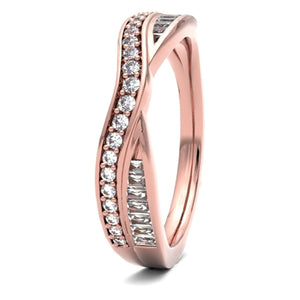 Round Brilliant and Baguette Cut Entwined Double Row Wedding Ring  18ct Yellow/Red/White Gold, also available in Platinum.  Diamond coverage 50%  Total Diamond Weight 0.25ct.