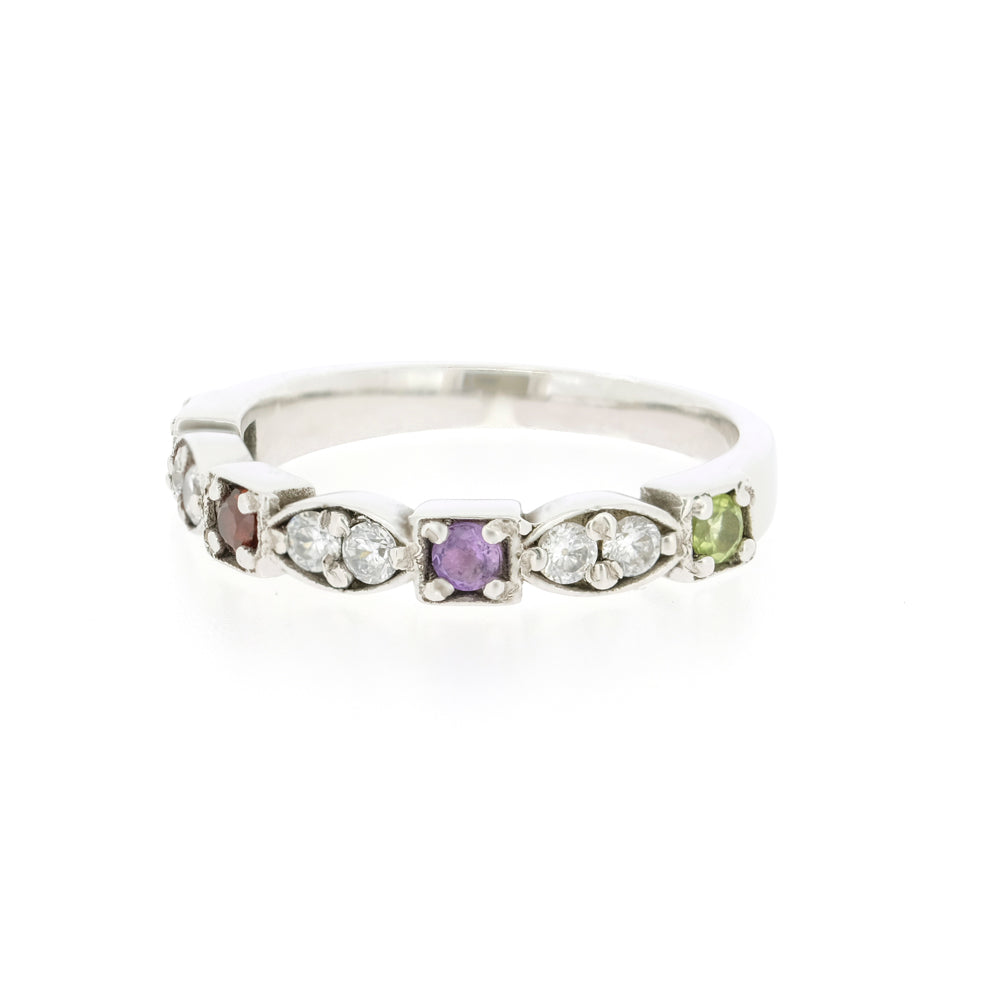 Birthstone Ring in 18ct White Gold with 4 Birthstones