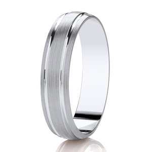 5mm Brushed Wedding Ring with Two Polished Lines