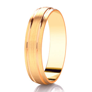 5mm Brushed Wedding Ring with Two Polished Lines