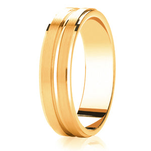 6mm Flat Court Gents Wedding ring -  Brushed finish with polished centre and sides